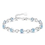 JeweBella Silber Armband für Damen Mädchen Verstellbares Liebes Herz Armband Glänzender Zirkonia Kristall Armbänder Armkette Armband Freundschaftsarmbänder für Frauen Mädchen Weiß/Blau/Rosa/Lila