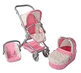 Bayer Chic 2000 - Puppenwagen Fides, 3in1 Puppenwagen-Set bestehend aus Babywanne, Sportsitz und Autositz, Schmetterlinge, rosa