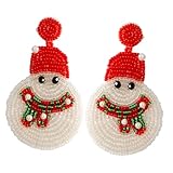 Homoyoyo Weihnachtliche Ohrringe Damen Kleine Ohrstecker Snowman Form Geflochtene Perlen Leicht Komfortabel Festliche Schmuckaccessoires