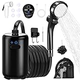 Tragbare Campingdusche mit Pumpe, Camping Dusche mit Wiederaufladbarem 8000mAh-Akku und Intelligenter LED-Anzeige,IPX7 Wasserdichte Mobile Duschen mit Duschkopf und Schlauch für Camping,Wandern,Reisen
