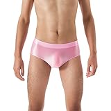 Herren Glänzende Bikini-Slips, ultraweiche seidige Unterwäsche, Stretch-Passform, niedrige Taille, leicht, glattes Satin-Finish, bequeme atmungsaktive Unterhose für Männer, rose, M