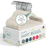 Laleni 30er Set schmale Kinderkleiderbügel mit Samtbezug - rutschfeste Kleiderbügel für Kinder, platzsparende Baby Kleiderbügel, 360° drehbar, Elfenbein