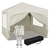 WOLTU Pavillon, Faltpavillon 3x3 m, mit 4 Seitenwänden, Partyzelt wasserabweisend UV-Schutz 50+, höhenverstellbarer Gartenpavillon, mit Tragetasche, für Outdoor Garten Camping Beige