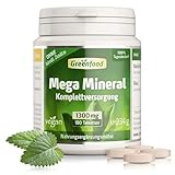 Greenfood Megamineral, hochdosiert, 1300mg - 180 Tabletten, vegan. Mineralstoff-Komplex & Spurenelemente - Magnesium, Calcium, Zink, Selen & Jod - für Knochen, Haare, Nägel & Nerven.