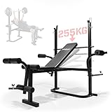 Physionics® Multifunktion Hantelbank - mit Ablage, Butterfly, Sit-Ups, Beinstrecker, Rückenlehne 4-Fach Verstellbar, max. 255 kg - Kraftstation, Fitnessstation, Schrägbank, Trainingsbank, Bankdrücken