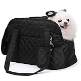 HAPPY HACHI Tragetasche Hund und Katzen, Hundetasche für Kleine Hunde mit Schultergurt und Fleece Matte, Tragbare Gepäckträger Mesh Atmungsaktiv Katzentragetasche bis 7 kg (Schwarz)