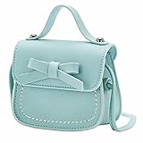 Kleine Mädchen-Leder-Umhängetasche für Mädchen, eine Umhängetasche, einfarbig, Schleife, modische Schultertasche, Kinder-Schultertaschen, blau, Einheitsgröße