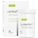 Probaflor Plus - 60 Kapseln für 60 tage - Mit 25 Milliarden KBE, 20 Bakterienstämmen plus Inulin & Pfefferminz - Verdauung - Nupure
