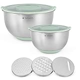 Navaris Edelstahl Schüssel Schale mit Deckel - 2x Rührschüssel Salatschüssel - inkl. 3x Reibe - Set Edelstahlschüssel Schüsselset in Mintgrün