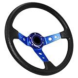 Acclcors Universal Rennlenkrad,Drifting Lenkrad, Gaming Lenkrad 13.6' 6 Schrauben Grip Vinyl Leder Deep Dish mit Horn Taste für Rennen/Rallye/Motorsport/Auto Sim Fahren(Blau)