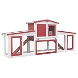 Kaninchenstall Outdoor Großer Kaninchenstall rot weiß 204x45x85 cm Holz