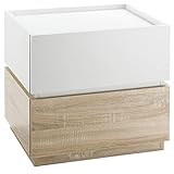 HOMCOM Nachttisch mit Schublade Nachtschrank stapelbar Schubladenschrank Schlafzimmer Nachtkommode Spanplatte Weiß+Natur 50 x 40 x 47,5 cm