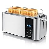 Arendo - Edelstahl Toaster Langschlitz 4 Scheiben- Touchscreen – Doppelwandgehäuse – 1500 W – Integrierter Brötchenaufsatz – 7 Bräunungsgrade – Brotzentrierung – Restzeitanzeige – Memoryfunktion