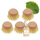 5X HOFMEISTER® Ersatzkopf für Holz-Spülbürste Länge 24 cm, echt Fibre, großer Kopf 5,3 cm, robust, aus Europa, hitzebeständige Abwasch-Bürste, Bürstenkopf zum Wechseln, Made in EU