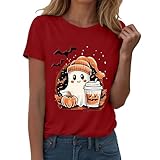 Halloween Damen Drucken T-Shirt Rundhals 2025 Casual Festliche Rundhals Tshirt Druck Lustiges Frauen Leicht Regular Fit Tops Karneval Festival Horror Festlich Oberteil Stretch Halloween Shirts