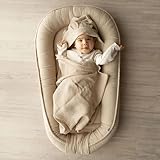 PaLulli Babynest aus 100% Musselin Baumwolle Premium Kuschelnest Babynestchen 100x60cm Klettverschluss-Klappe Nestchen Wickelauflage Kuschelbett Kokon für Babybett - Babys und Säuglinge … (Beige)