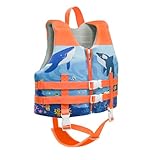 Schwimmhilfe Baby Kinder 1-6 Jahre, Schwimmlernweste für Kleinkinder, Jungen und Mädchen 11-25kg / 24-55lbs, Schwimmen Jacket mit Reißverschluss Einstellbare Schrittgurt Blau Orange