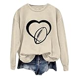 Football Day Damen Sweatshirt mit Muster Bedruckt, Pullover, Herbst, lässig, Rundhalsausschnitt, langärmelig, mit Kapuze Familien Pullover (Beige-3, S)