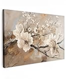 MuchoWow© Bild auf Leinwand Groß 120x80 cm XXL Schlafzimmer Bilder Badezimmer Wand Deko Wohnzimmer Modern Wanddeko Bilderwand Geschenk Blumen - Natur - Weiß - Blüte - Abstrakt