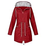 Generisch 2025 - Damen-Regenjacke mit Kapuze, Leichter, langärmliger Windjacke mit Reißverschluss, Kordelzug Taschen Regenjacke Damen Sportlich (Red, XXXXXL)