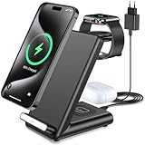 3 in 1 Kabelloses Ladegerät, Induktive Ladestation für iPhone 16 15 14 13 12 11 Pro Max/16e/XS/8, Schnelles Ladeständer für Apple Watch Ultra 10 9 8 7 6 SE 5 4 3 und Air Pods Pro
