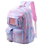 Husalsea Schulrucksack für Grundschüler im Fantasy-Stil, schulrucksack mädchen geeignet für die Klassen 1–6, Großer, leichter und belastungsreduzierender schulranzen mädchen 30×18×45 cm (Lila)