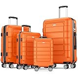 SHOWKOO Kofferset 4 Teilig Familienset Hartschale Leicht ABS+PC Erweiterbar Reisekoffer Haltbar Trolley Handgepäck Sets mit TSA Schloss und 4 Rollen (S M L XL -Orange)