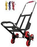 Faltbarer Treppensteigwagen, robuste Sackkarre, 150 kg Kapazität, Vollgummireifen, höhenverstellbar, Schwarz/Rot, PU-Räder, 25 mm Breite