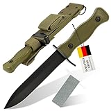 KOSxBO® BW Messer 26,5 cm - Multipurpose Militär Kampfmesser mit Schleifstein - taktisches Kampfmesser - Jagdmesser - Outdoor - Freizeitmesser grün schwarz - USA Knife