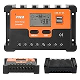 DEWIN Solar Laderegler,30A 12V 24V Solarladeregler PWM Solarregler Spannung Automatisch Erkennen Laderegler mit 5V Dual USB Port LCD Anzeige für Blei Säure Batterien