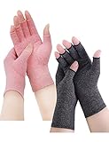AovYoo 2 Paar Arthrose Handschuhe Fingerlose Kompressionshandschuhe, Arthriti Gaming Handschuhe für Arbeit Schlafen Sport,Bietet Halt und Wärme für die Finger (M, Grau+Rosa)
