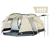CampFeuer Zelt Super+ für 4 Personen | Sand/Schwarz | Großes Tunnelzelt mit 2 Eingängen und Vordach, 3000 mm Wassersäule | Gruppenzelt, Campingzelt, Familienzelt