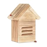 Relaxdays Marienkäferhaus, Holz, Marienkäferhotel Garten, zum Aufhängen, Insektenhotel für Marienkäfer, Natur/braun, 23 x 17 x 12 cm