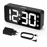 LATEC LED Digitaler Wecker mit 2 Alarme Snooze, Digital Uhr mit USB-Ladeanschluss, 0–100% Helligkeitsdimmer, 90–120 dB Lautstärke, 8 Klingeltönen, 12/24H, Netzbetrieben