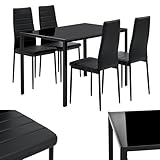 Juskys Essgruppe Dalya - Set mit Esstisch & Stühlen für 4 Personen - Esszimmer 4 Stühle & Tisch - Moderne Esszimmergarnitur in Schwarz