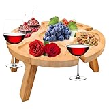 KFDDRN Klappbare Weintisch - Klappbarer Picknicktisch aus Holz, Outdoor Weintisch Klappbar, mit Rotweinglashalter, Picknicktisch Klappbar Tragbar, für Garten, Outdoor, Camping, Picknick, Strand