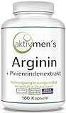 aktivmen´s Arginin plus Pinienrindenextrakt hochdosiert - 180 Kapseln - L-Arginin Base 3600 + Pinus pinaster Extrakt 100:1 (Seekiefer) | 1 Dose (1 x 135 g) 100% vegan + von Experten geprüft*