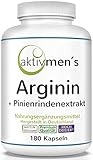 aktivmen´s Arginin plus Pinienrindenextrakt hochdosiert - 180 Kapseln - für starke + aktive MÄNNER, L-Arginin Base + Pinus pinaster Extrakt - 1 Dose (1x135g) 100,00% VEGAN + laborgeprüft*