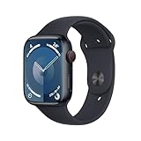 Apple Watch Series 9 (GPS + Cellular, 45 mm) Smartwatch mit Aluminiumgehäuse und Sportarmband S/M in Mitternacht. Fitnesstracker, Blutsauerstoff und EKG Apps, Always-On Retina Display, Wasserschutz