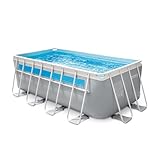 Intex 26770NP – Pool Prisma Frame Clearview rechteckig, mit Filterpumpe 2006 L/h, Leiter und Planen, PVC, Grau, 400 x 200 x 122 cm