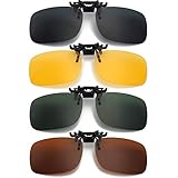 Hifot Sonnenbrille Aufsatz Clip on Sonnenbrille 4 Pack, Flip up Polarisiert Sonnenbrille für verschreibung, randlose Myopie Sonnenbrille für Frauen und Männer