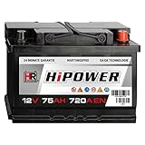 HR HiPower Autobatterie 12V 75Ah 720A/EN Starterbatterie ersetzt 60Ah 62Ah 65Ah 68Ah 70Ah 71Ah 72Ah