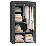 SONGMICS Kleiderschrank, Stoffschrank, 6 Ablagen, Verschiedene Aufbaumöglichkeiten, 88 x 45 x 168 cm, für Schlafzimmer, Ankleidezimmer, schwarz RYG84H