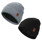 EOAMGO Beanie Mütze Herren, Wintermütze Herren Damen, Strickmütze Herren Warme Mütze Elastische, Weiche und Bequeme Alltagsmütze 2 Pack