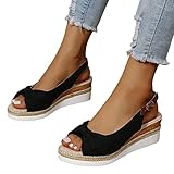 Plateau Sandalen Damen Schwarz Sommer Offene Schuhe Fischmaul Gefrostete Sommerschuhe Keilabsatz Sommerschuhe Peeptoe Elegante Slipper Frauen Sandaletten Bequeme Kork Fußbett Meer Pool Strand Outdoor