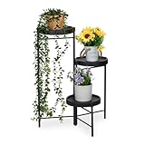 Relaxdays Blumenregal mit 3 runden Ablagen, für Blumen- & Pflanzentöpfe, Pflanzentreppe, HBT: 65 x 44 x 44 cm, schwarz