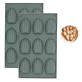 Meajore Madeleines Backform Silikon Backform für Madeleine 2 Stück (9 Hohlräume, Grau)