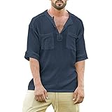 Générique Herrenhemd, weicher Knopf, Humor Sommer, Henley, große Größen, lange Ärmel, T-Shirt, Herren, einfarbig, Sport, Baumwolle, Freizeit, Softshell, Entspannung, leicht, marineblau, L