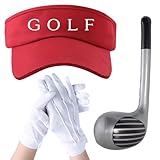 UILYNIU 3 Stück Golf Fasching Kostüm Zubehör, 76 cm Aufblasbare Golfschläger Rot Visor Hüte Weiße Handschuhe, Karneval Verkleidung Kostüm für Herren Damen Golf Motto Party Kneipen Kleidung (3PCS)