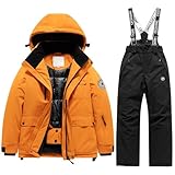 Generisch Trainingsanzug Kinder Jungen Jogginganzug Tracksuit Sportanzug Set Langarm Outfit Kinder-Winter-Ski-Outfits für Jungen Mädchen, warme Thermo-Snowboardjacke -Hose (Black, 8-9Years)